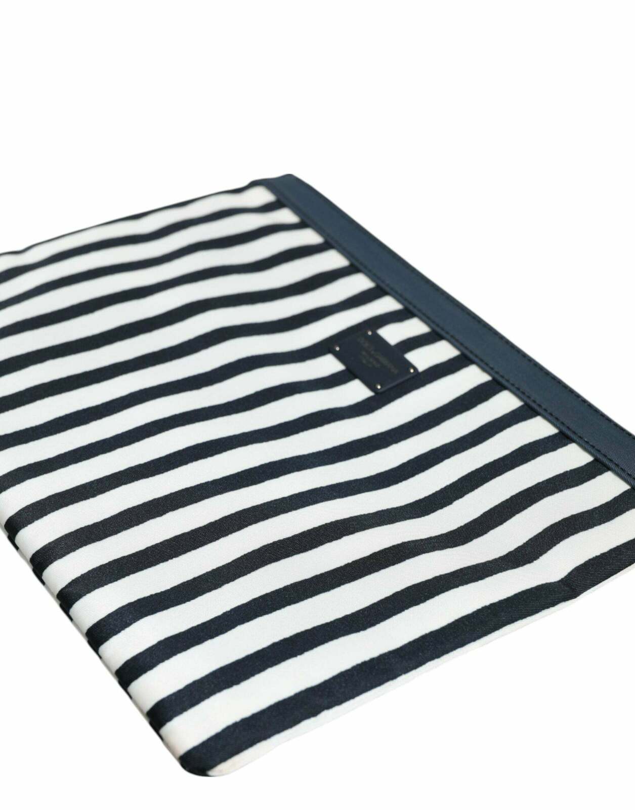 Striped Logo Plaque Clutch Pouch Bag - Black and White / One Size