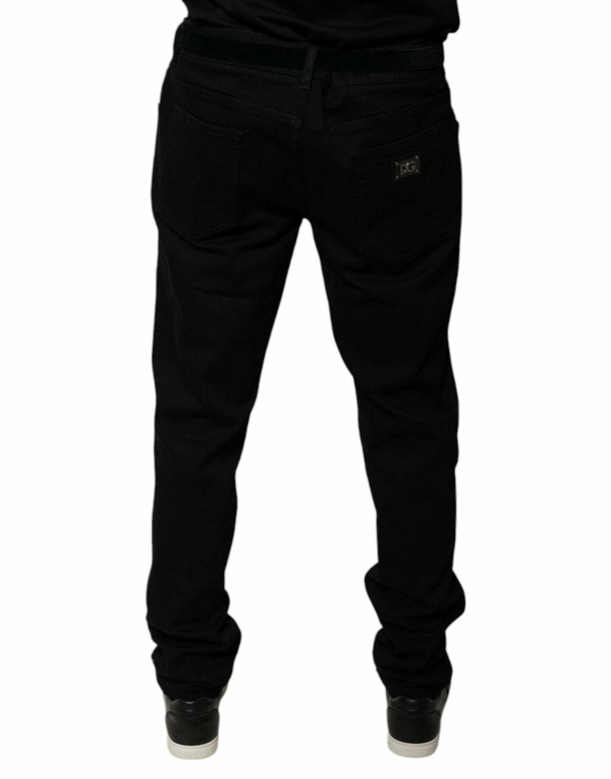 Logo Cotton Stretch Skinny Denim Jeans - Black / 58 IT