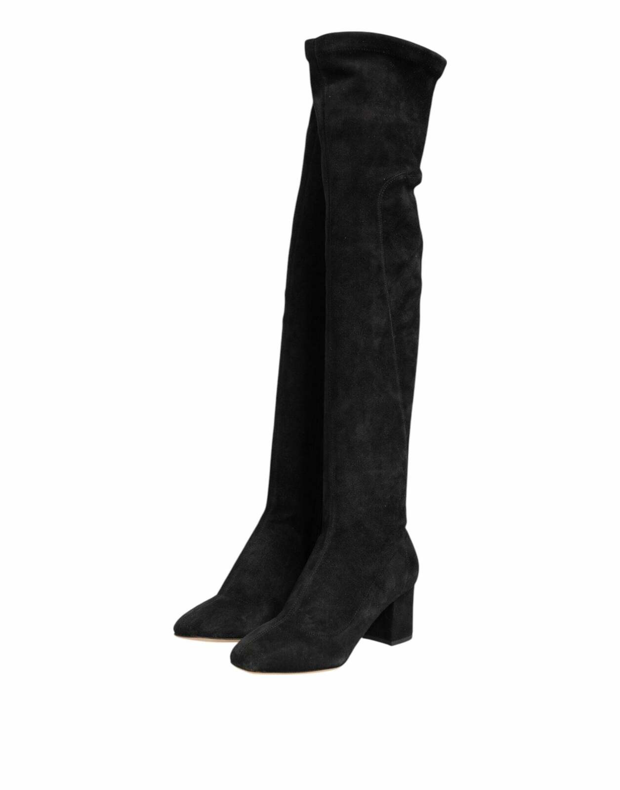 Suede Leather Knee-High Boots with Zipper Closure - Black / 36.5 EU