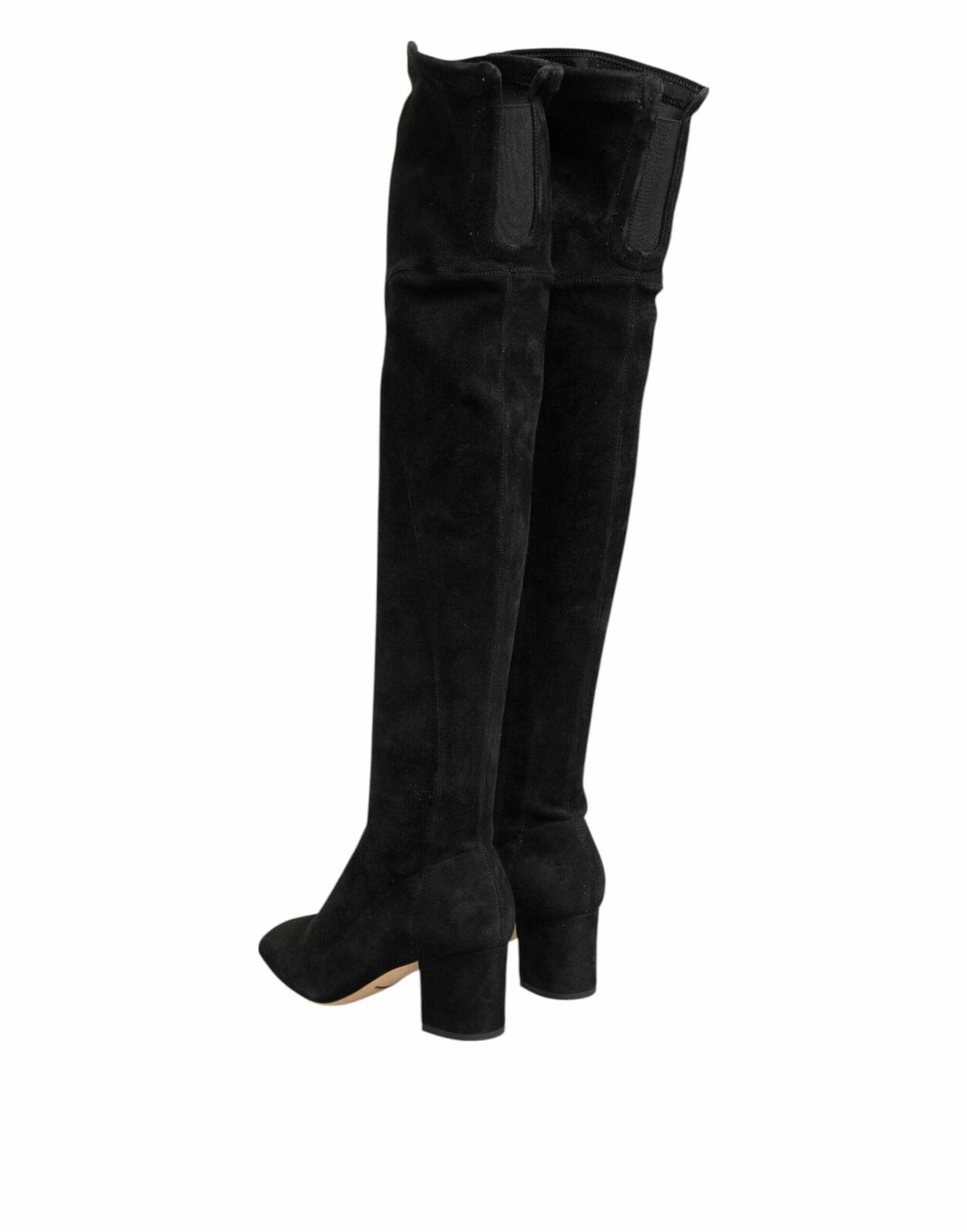 Suede Leather Knee-High Boots with Zipper Closure - Black / 36.5 EU