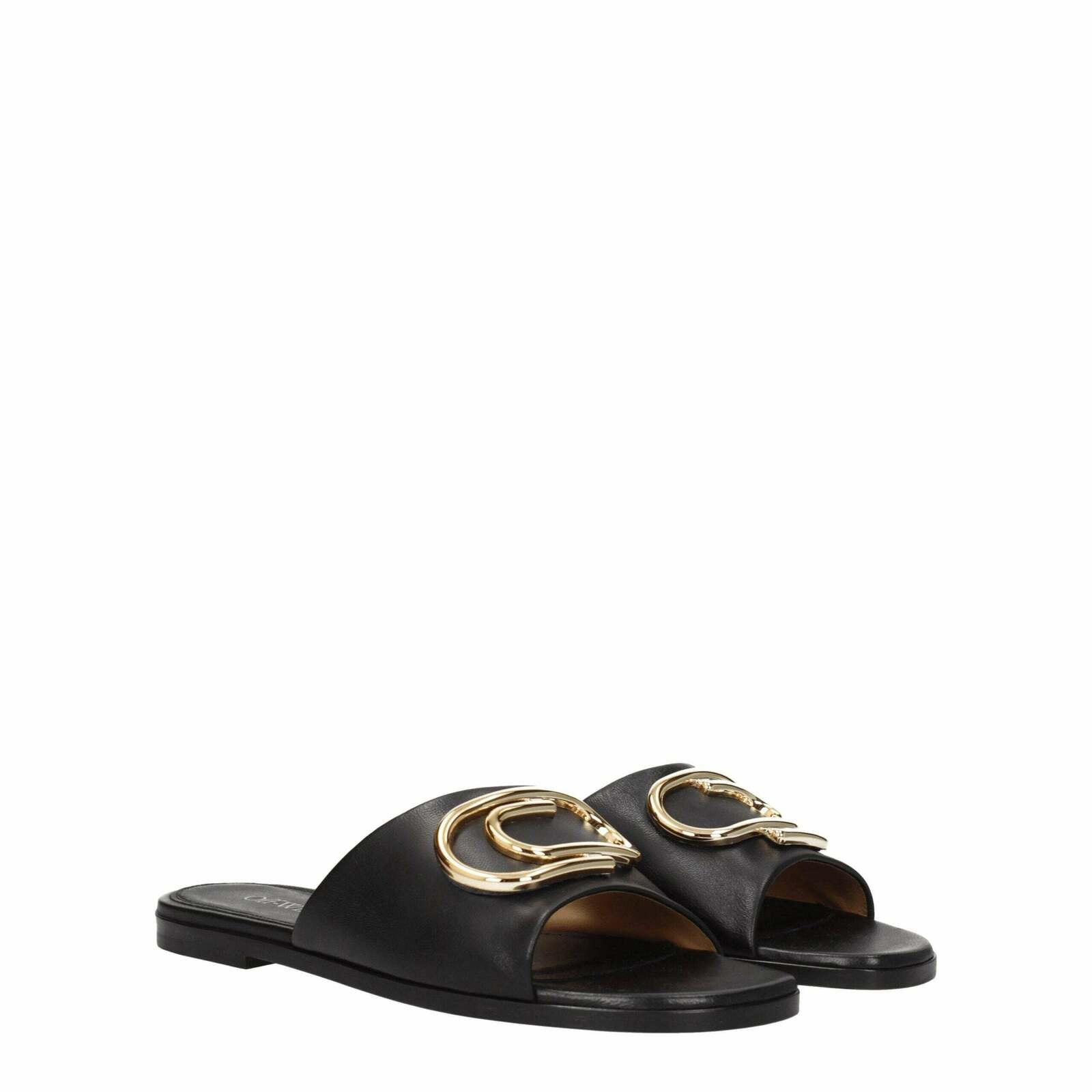 Leather Open Toe Low Heel Slippers Sandals - Black / 36 EU