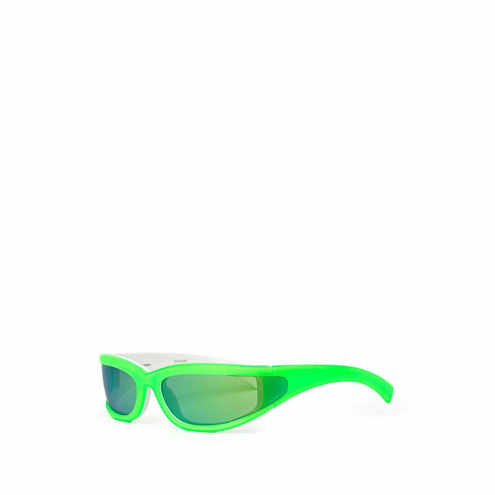 Elongated Sporty Acetate Sunglasses with Blue Mirrored Lenses - Green / One Size