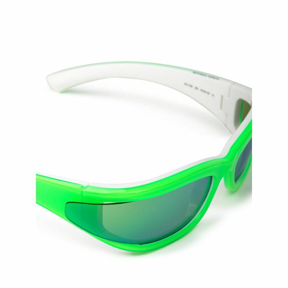 Elongated Sporty Acetate Sunglasses with Blue Mirrored Lenses - Green / One Size