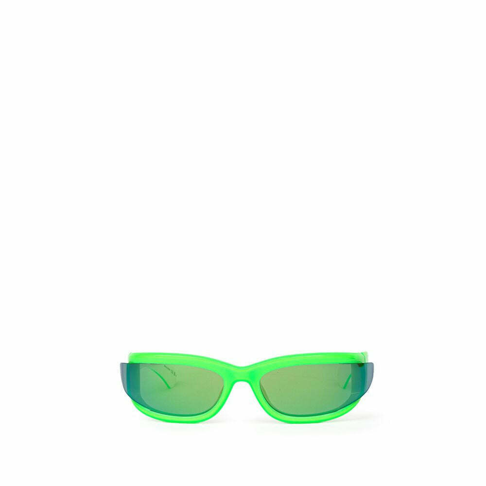 Elongated Sporty Acetate Sunglasses with Blue Mirrored Lenses - Green / One Size