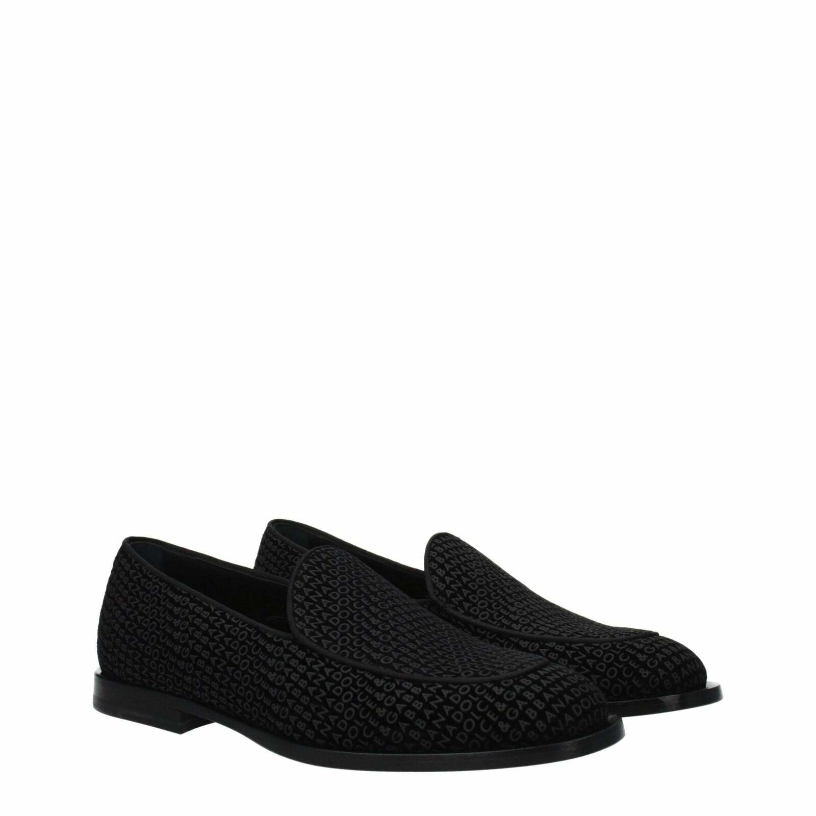 Velvet Slip-On Loafer with Logo and Leather Sole - Black / 42 EU