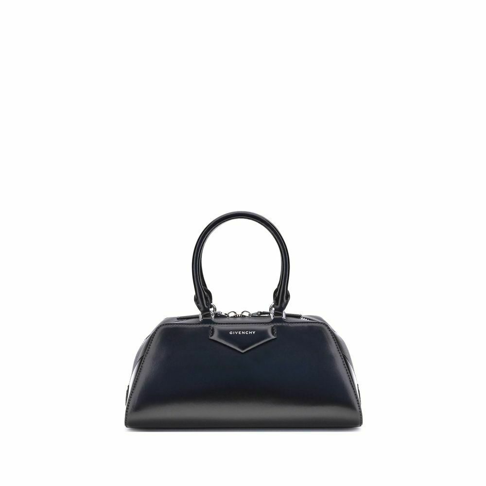 Antigona East-West Small Handbag with Articulated Leather Handles and Silver-Finish Metal Hardware - Black / One Size