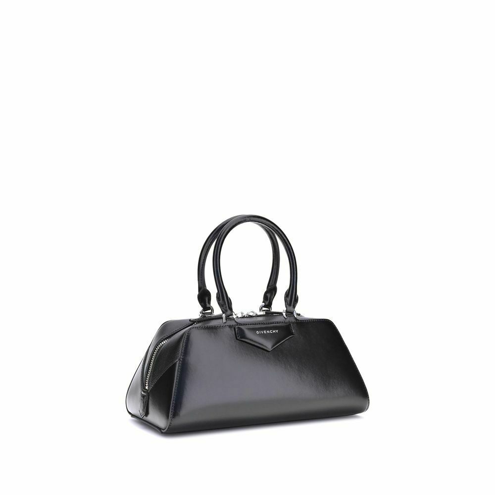 Antigona East-West Small Handbag with Articulated Leather Handles and Silver-Finish Metal Hardware - Black / One Size