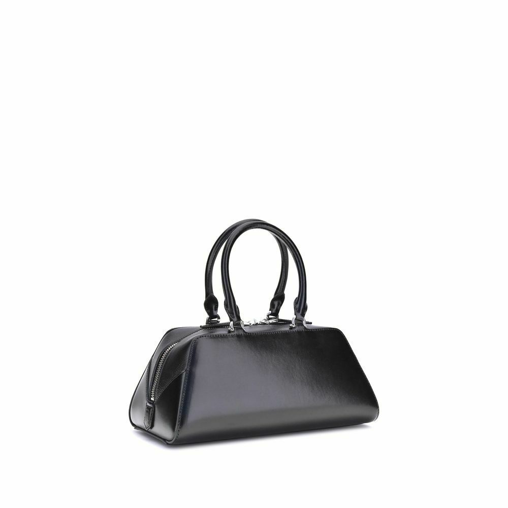 Antigona East-West Small Handbag with Articulated Leather Handles and Silver-Finish Metal Hardware - Black / One Size