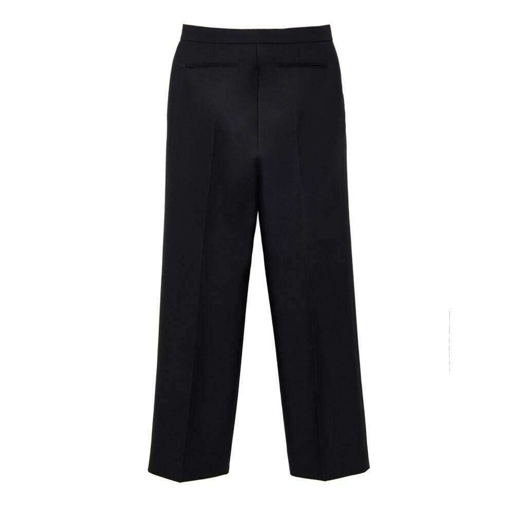Tailored Wool-Silk Trousers with Cropped Straight Leg Design - Black / 46 IT
