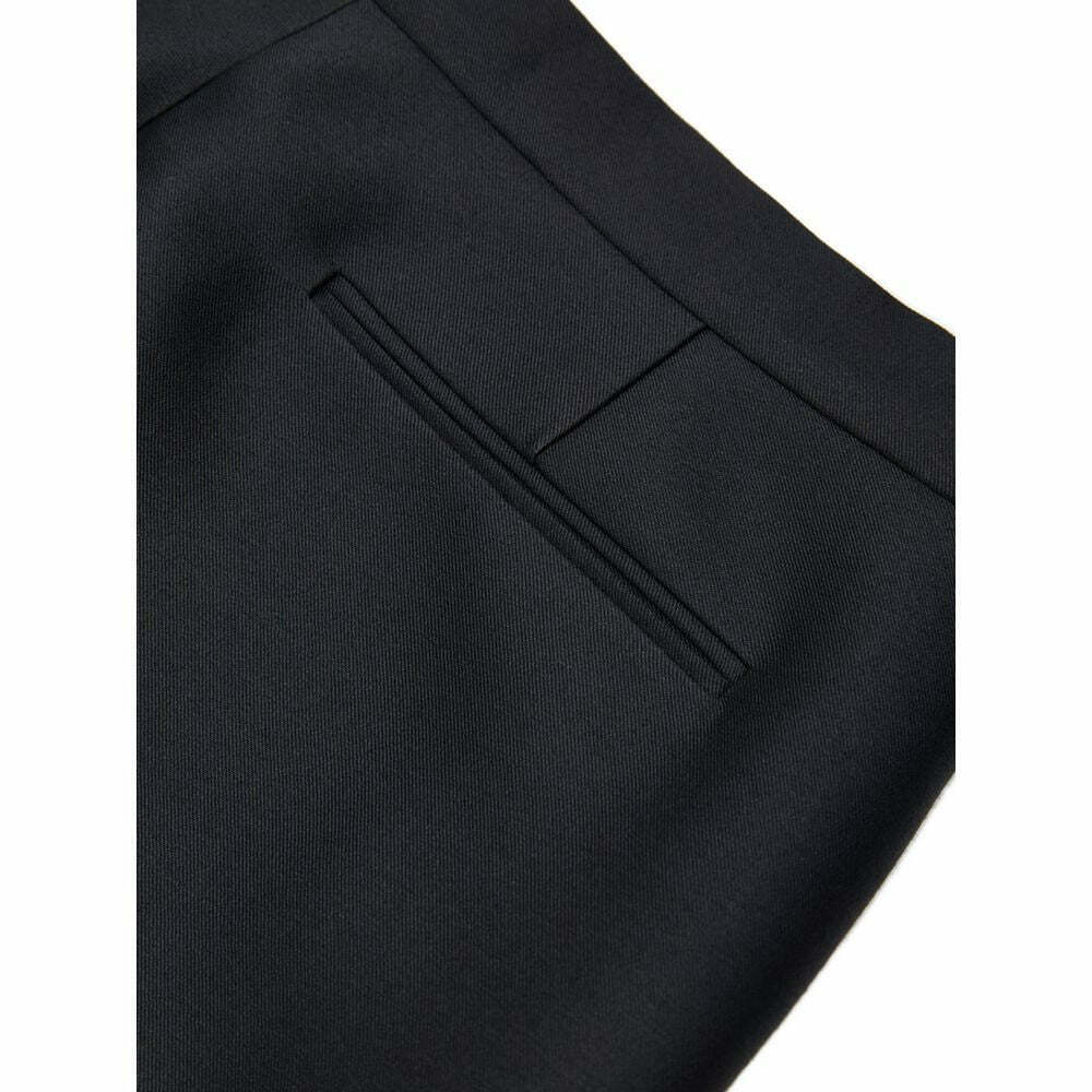 Tailored Wool-Silk Trousers with Cropped Straight Leg Design - Black / 46 IT