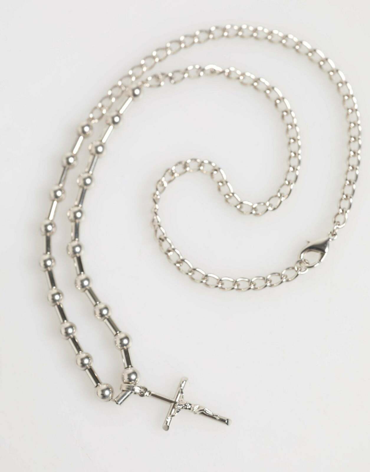 Tone Brass Chain Religious Cross Pendant Necklace - Silver / One Size