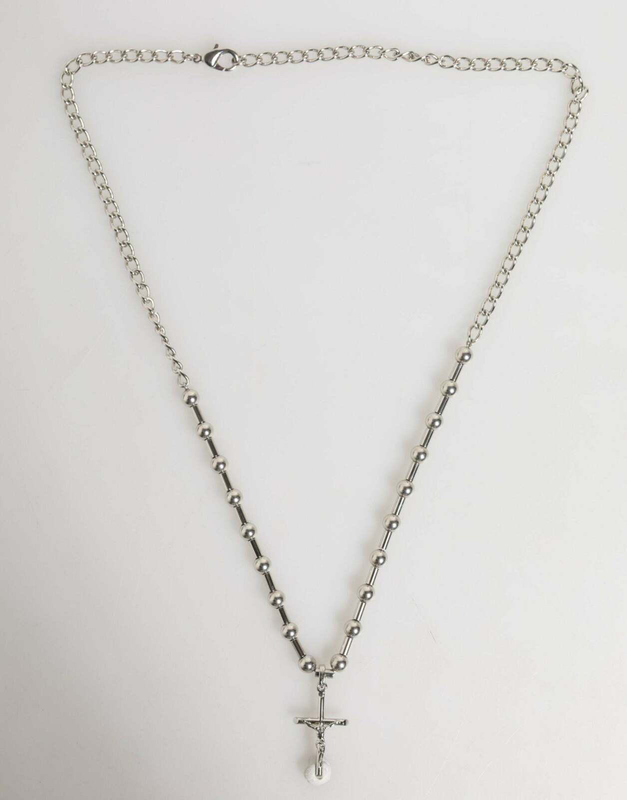 Tone Brass Chain Religious Cross Pendant Necklace - Silver / One Size