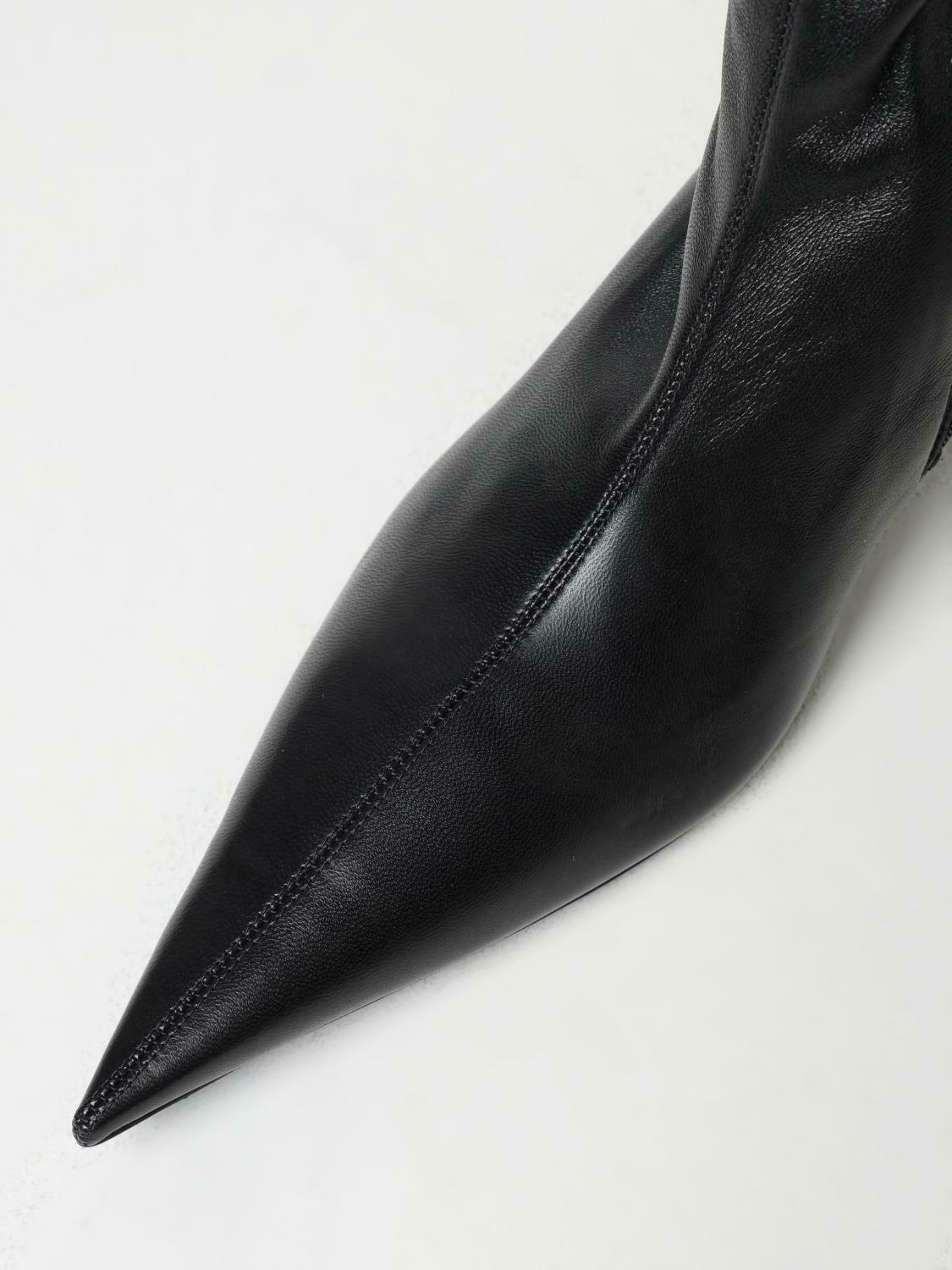KneeHigh Stretch Leather Boots Knife Point Toe - Black / 37 IT
