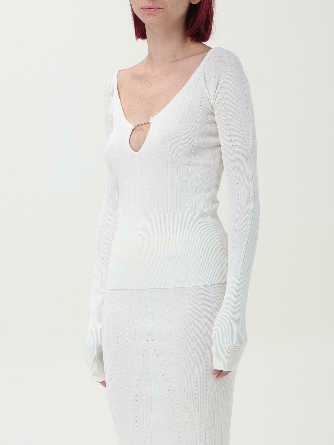 Ribbed Knit Top with Chain Detail - White / 40 EU
