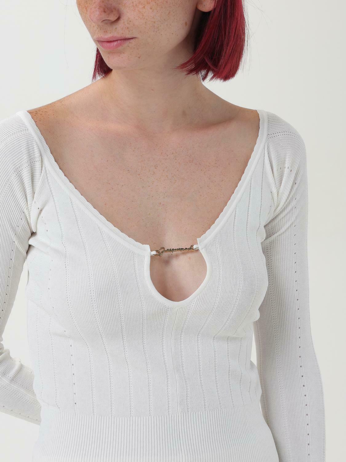 Ribbed Knit Top with Chain Detail - White / 40 EU