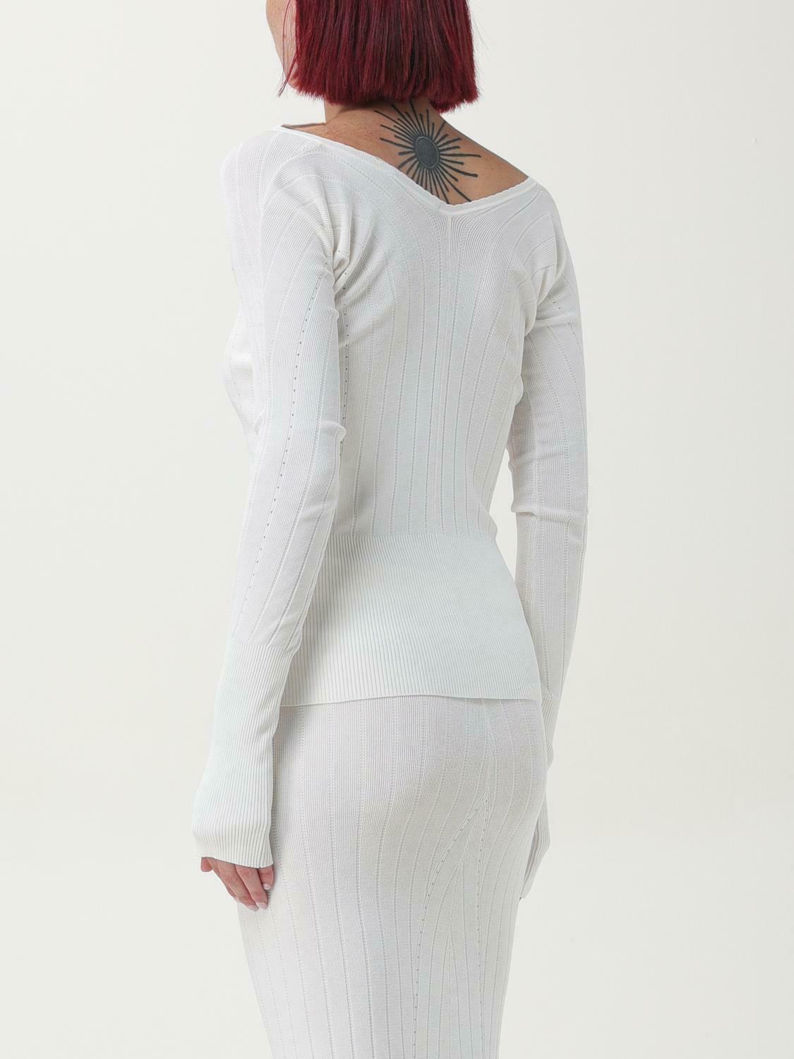 Ribbed Knit Top with Chain Detail - White / 38 IT