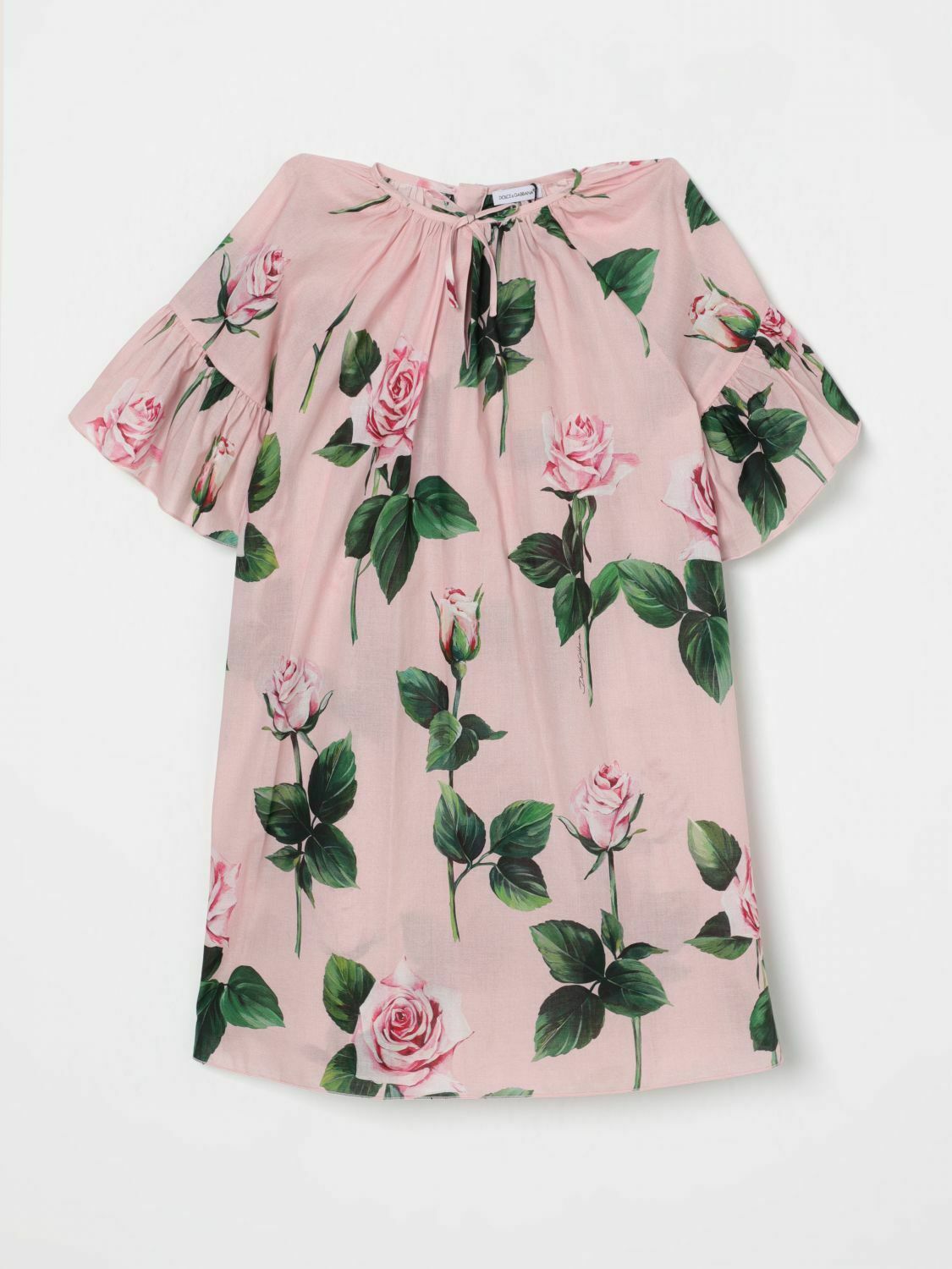 Rose Print Dress Ruffle Sleeves - Pink / 10 IT