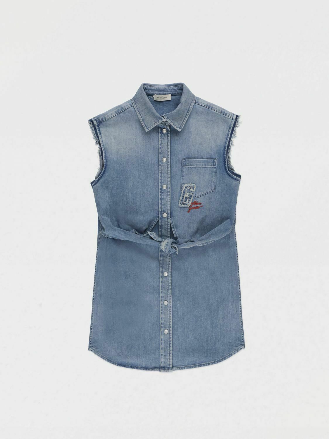 Denim Shirt Dress Tie Waist - Blue / 12 EU