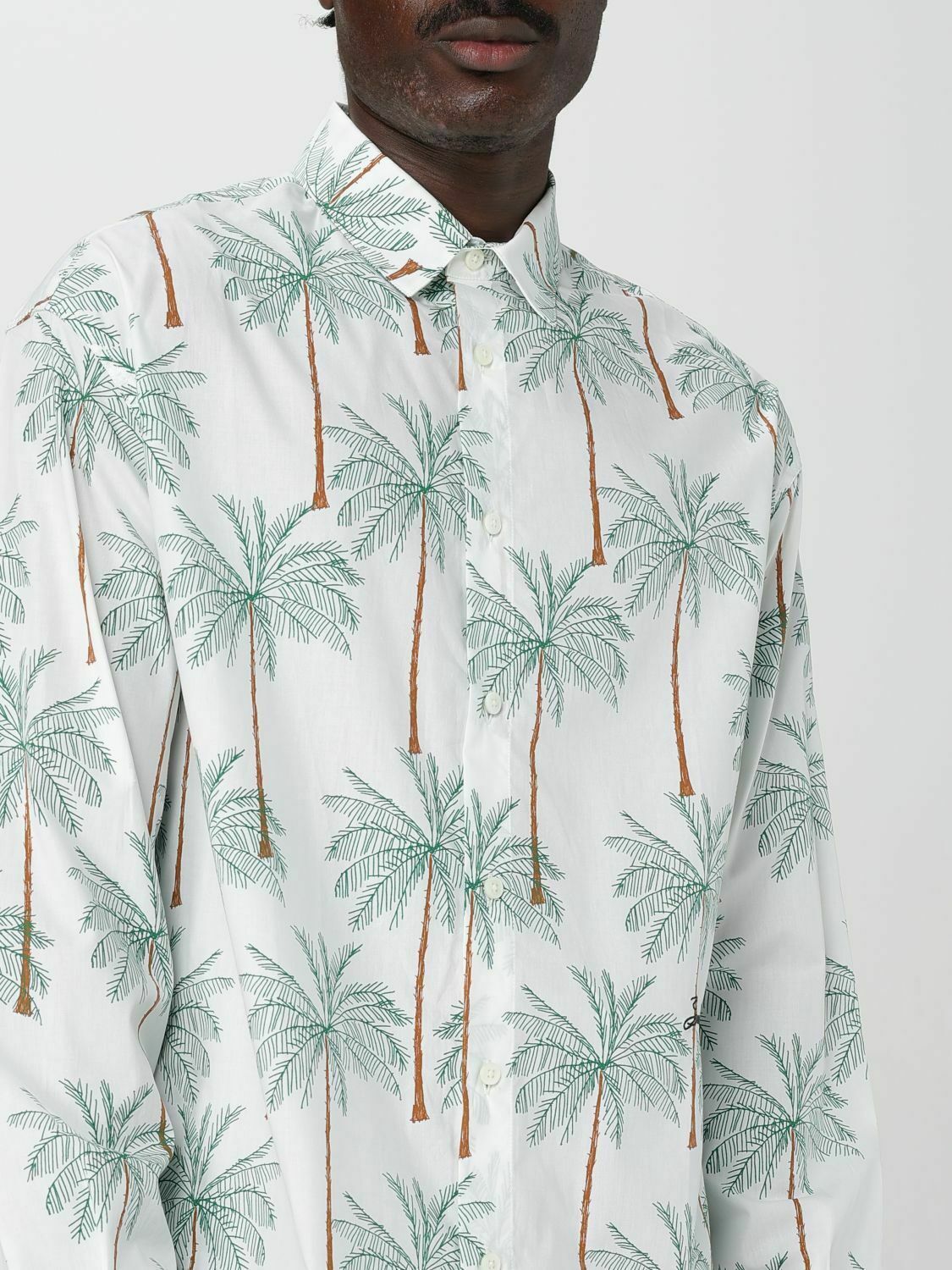 Palm Tree Print Shirt Long Sleeve - White / 46 IT