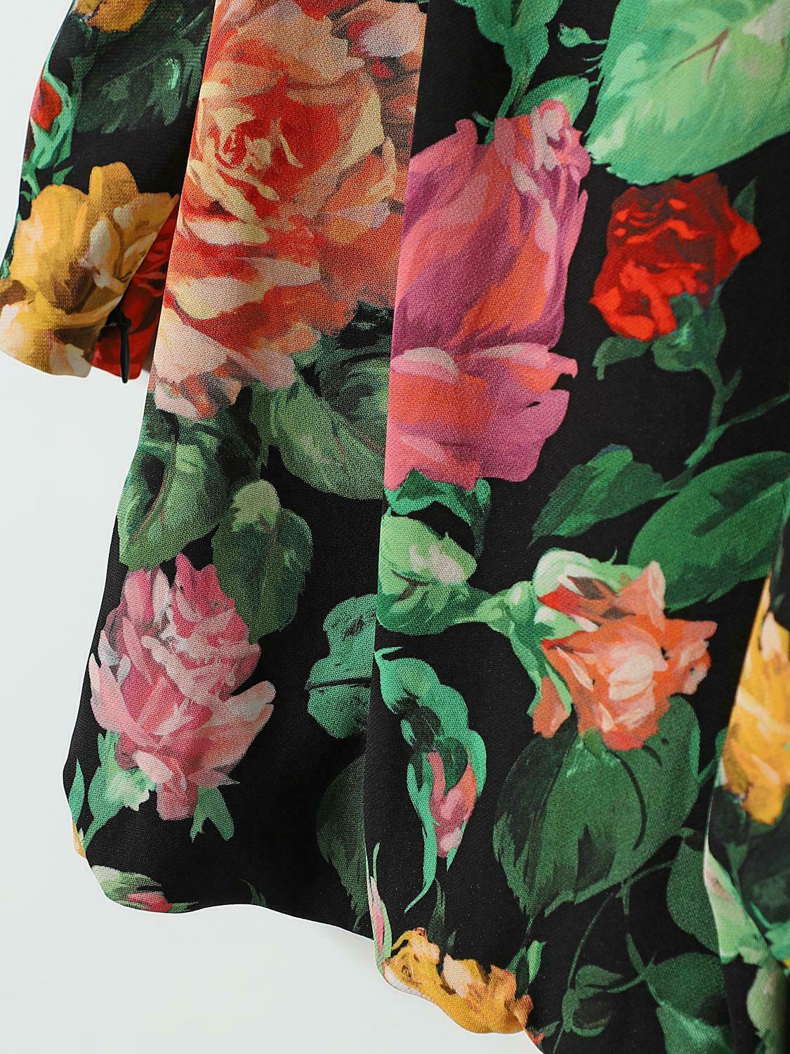Floral Silk Dress Aline Long Sleeves - Multicolor / 2 EU