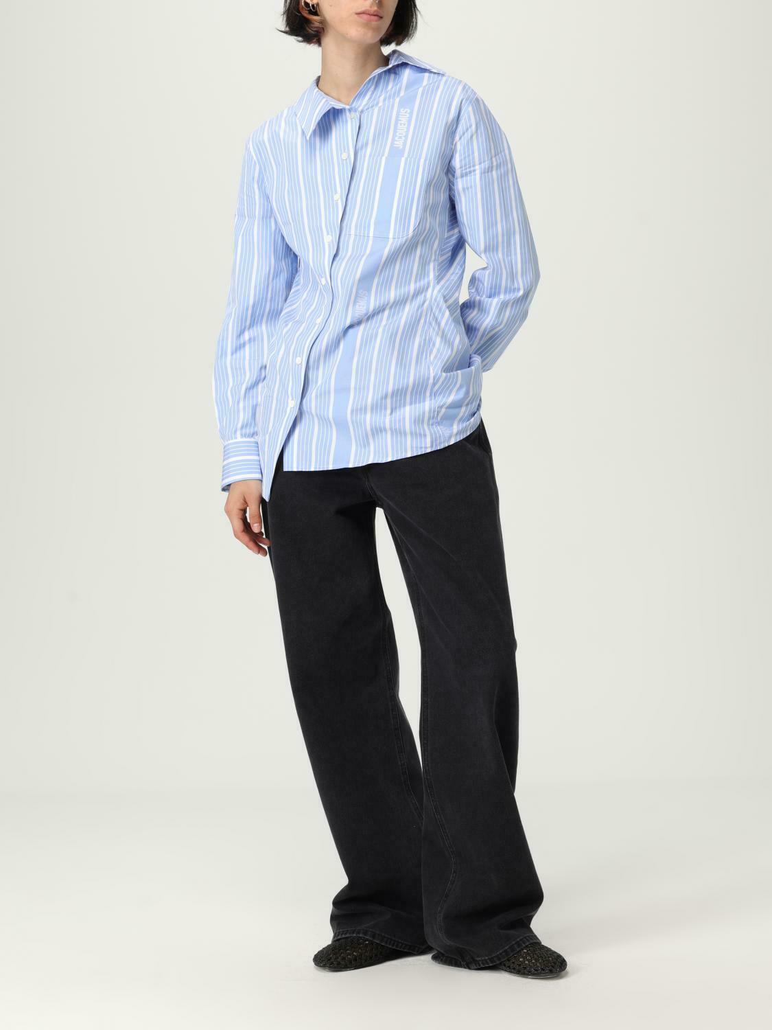 Striped Asymmetrical Cotton Shirt - Blue / 34 EU