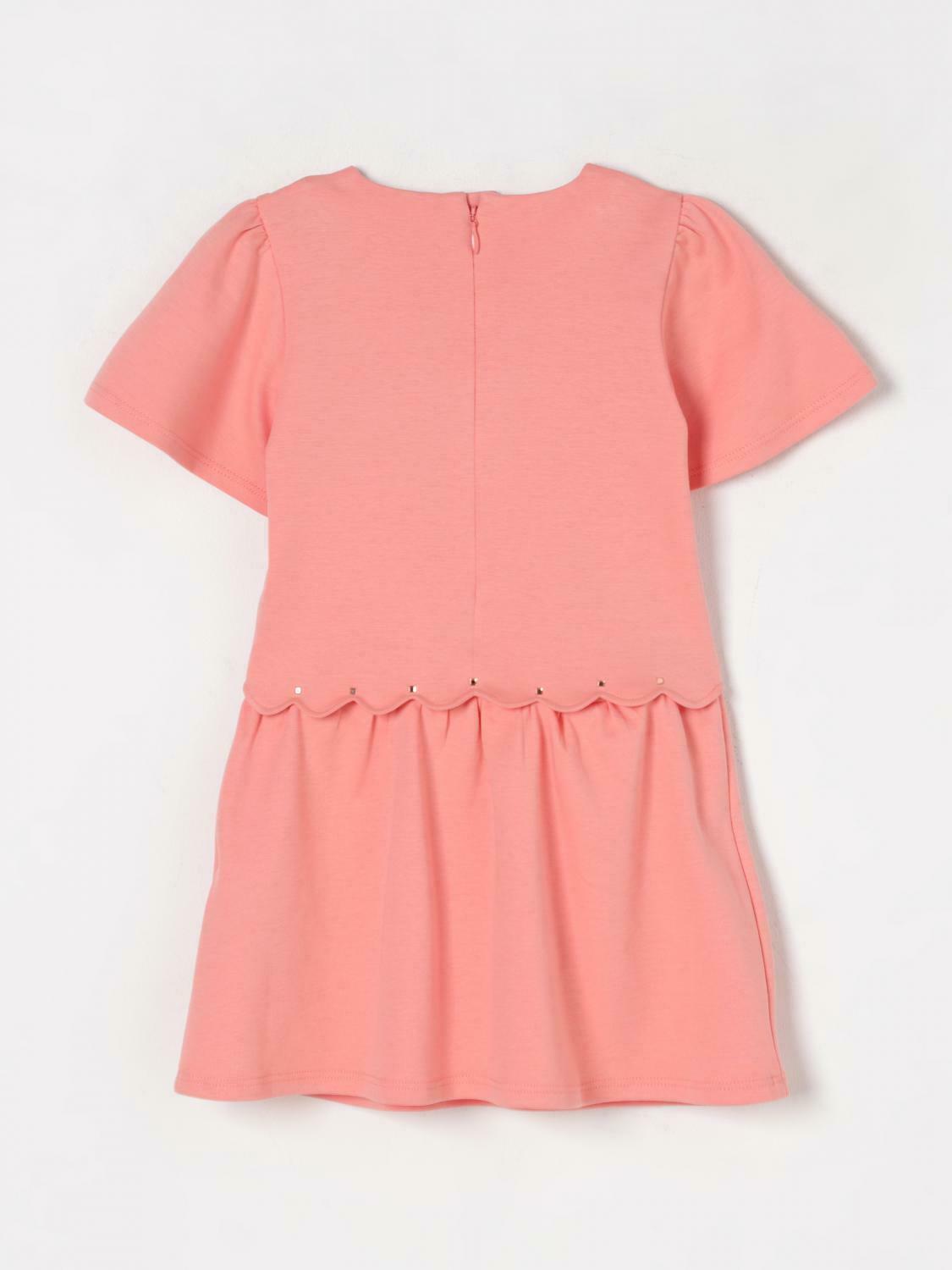 Girls Short Sleeve Dress with Scalloped Hem - Pink / 3 EU