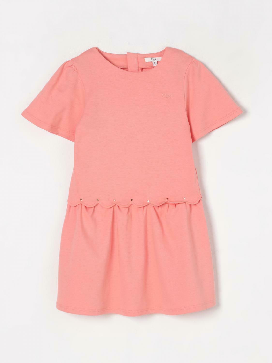 Girls Short Sleeve Dress with Scalloped Hem - Pink / 3 EU