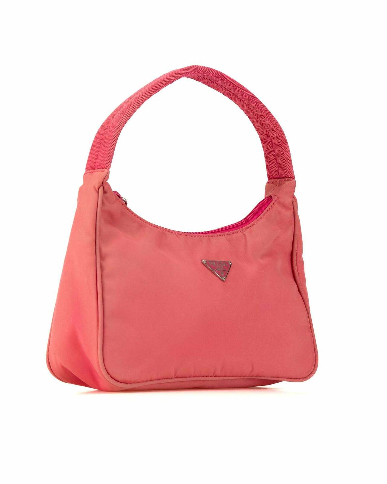 Nylon Shoulder Bag with Leather Strap - Pink / One Size