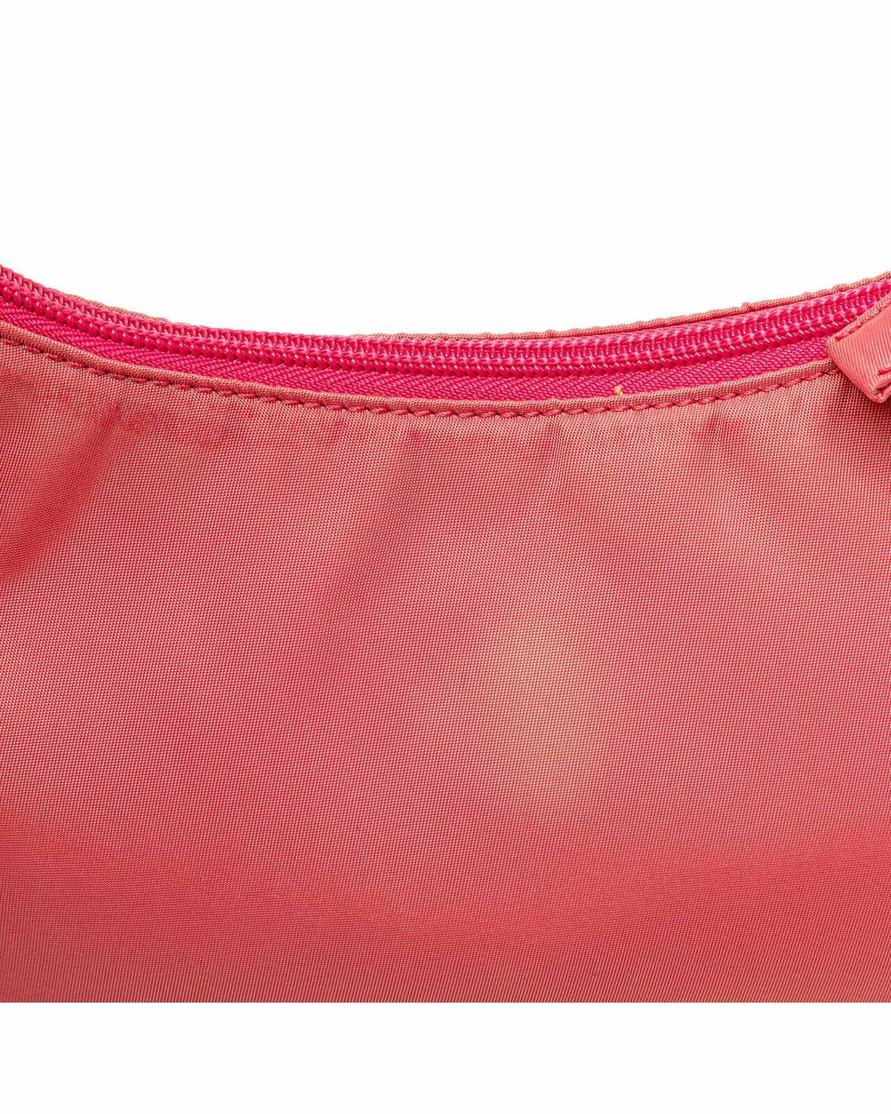 Nylon Shoulder Bag with Leather Strap - Pink / One Size