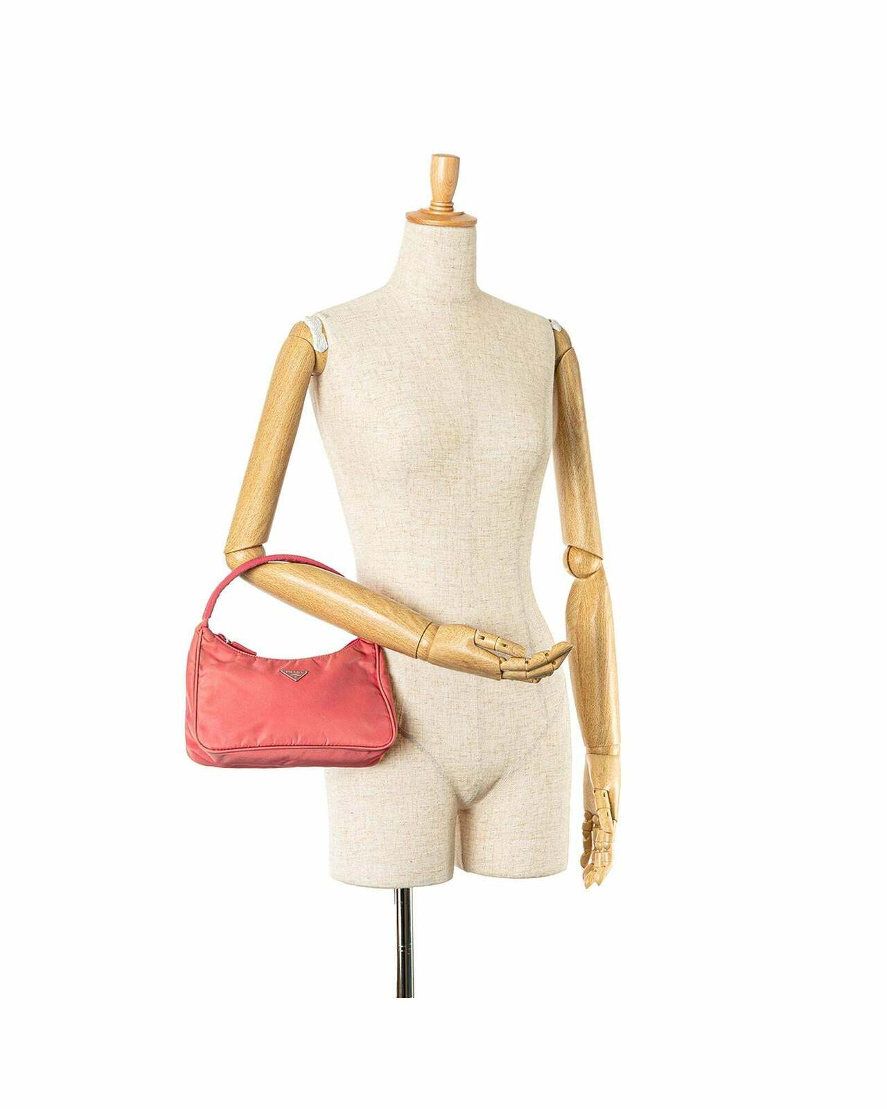 Nylon Shoulder Bag with Leather Strap - Pink / One Size