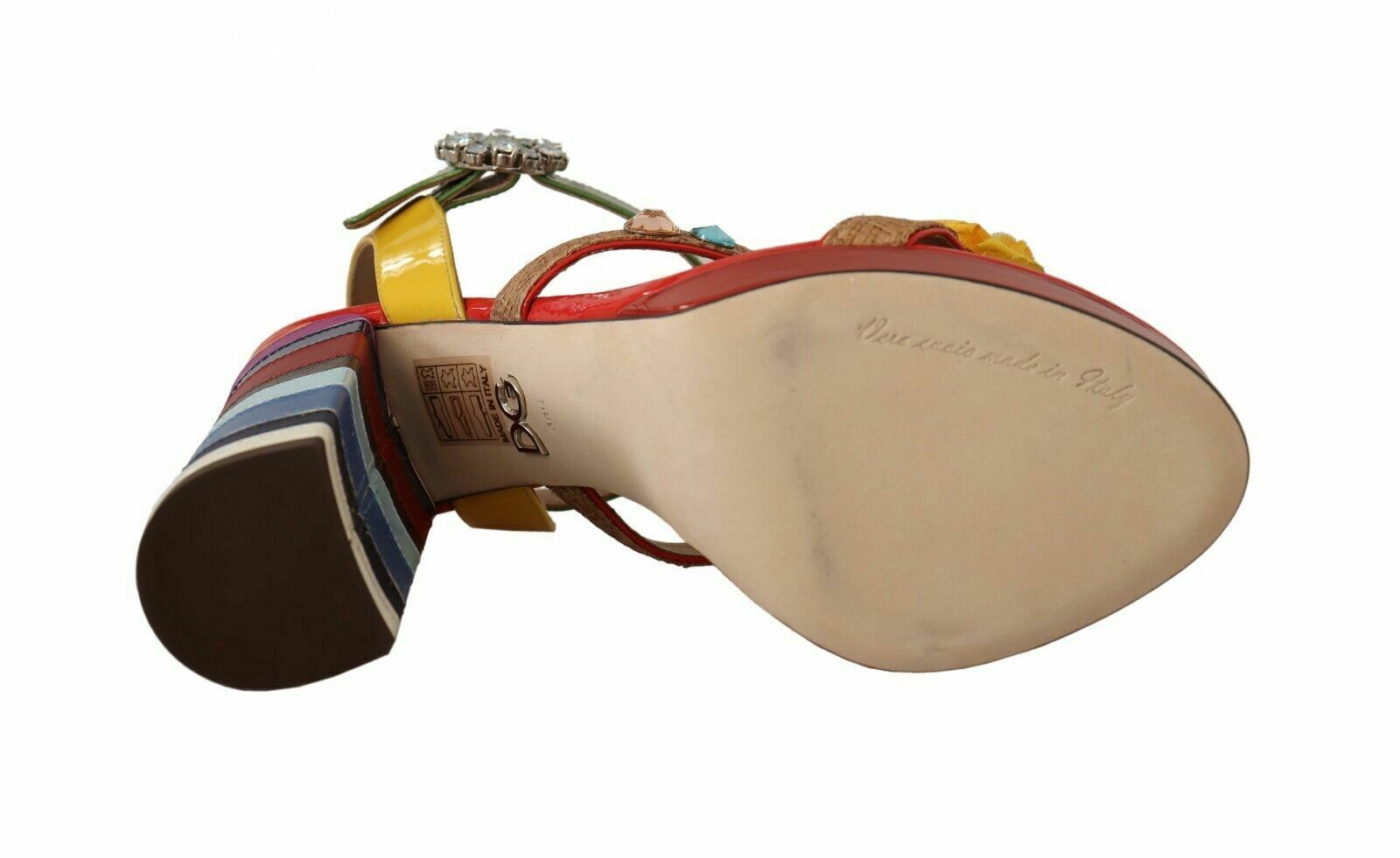 Dolce & Gabbana Floral Embellished Multicolored Leather Sandals - Multicolor / 38.5 EU