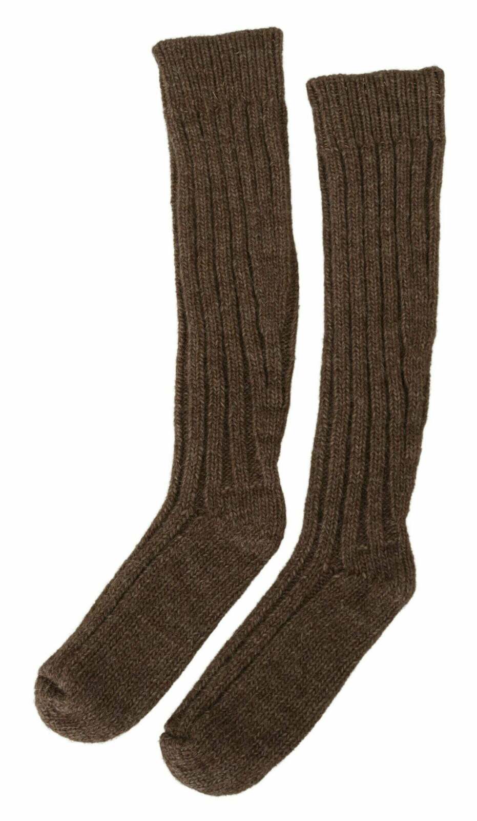 Men Wool Socks Ribbed Knit Style - Brown / One Size