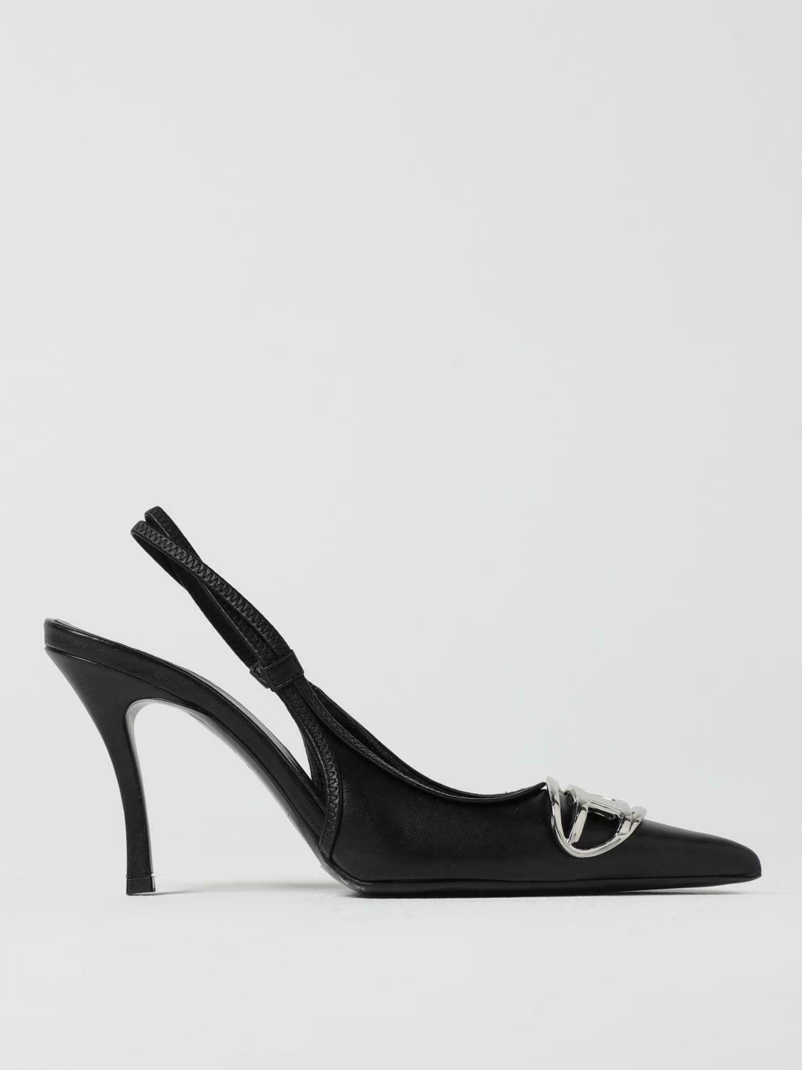 Leather Slingback Heels Pointed Toe - Black / 40 EU