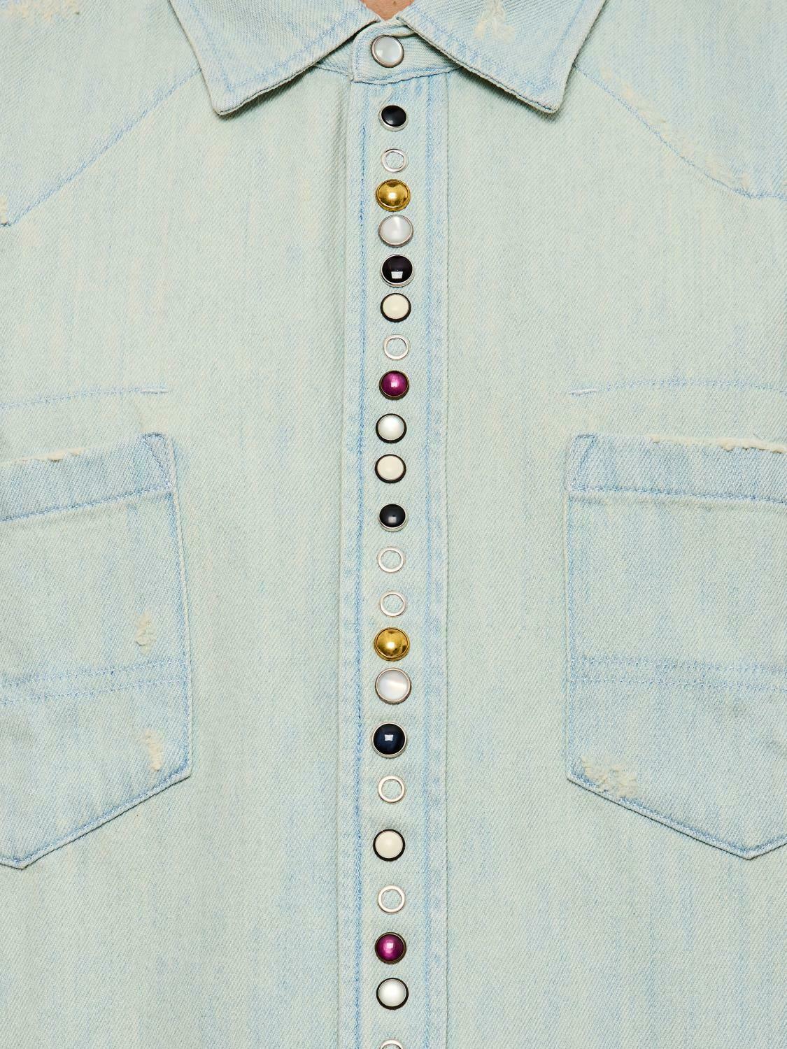 Denim Shirt Beaded Placket - Gnawed Blue / M EU
