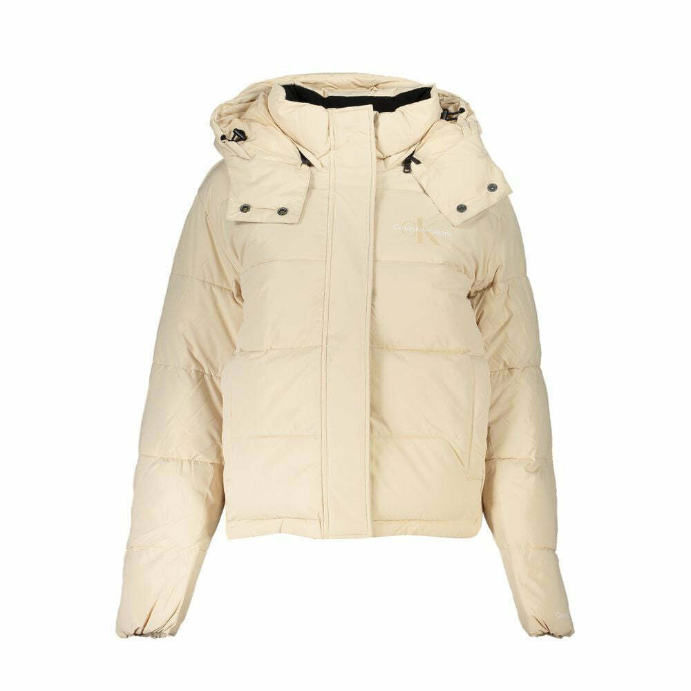 Cropped Hooded Puffer Jacket - Beige / XL