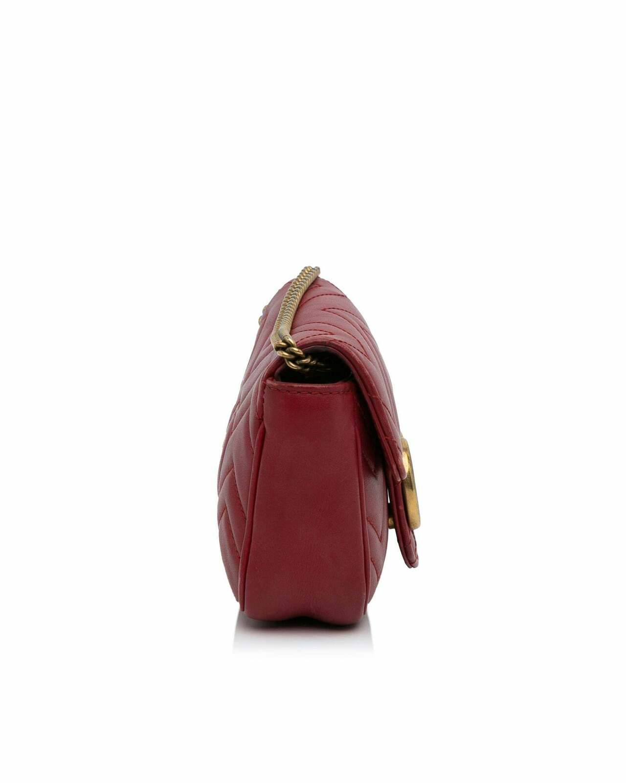 GG Marmont Mini Chain Bag Red Leather - Red / One Size