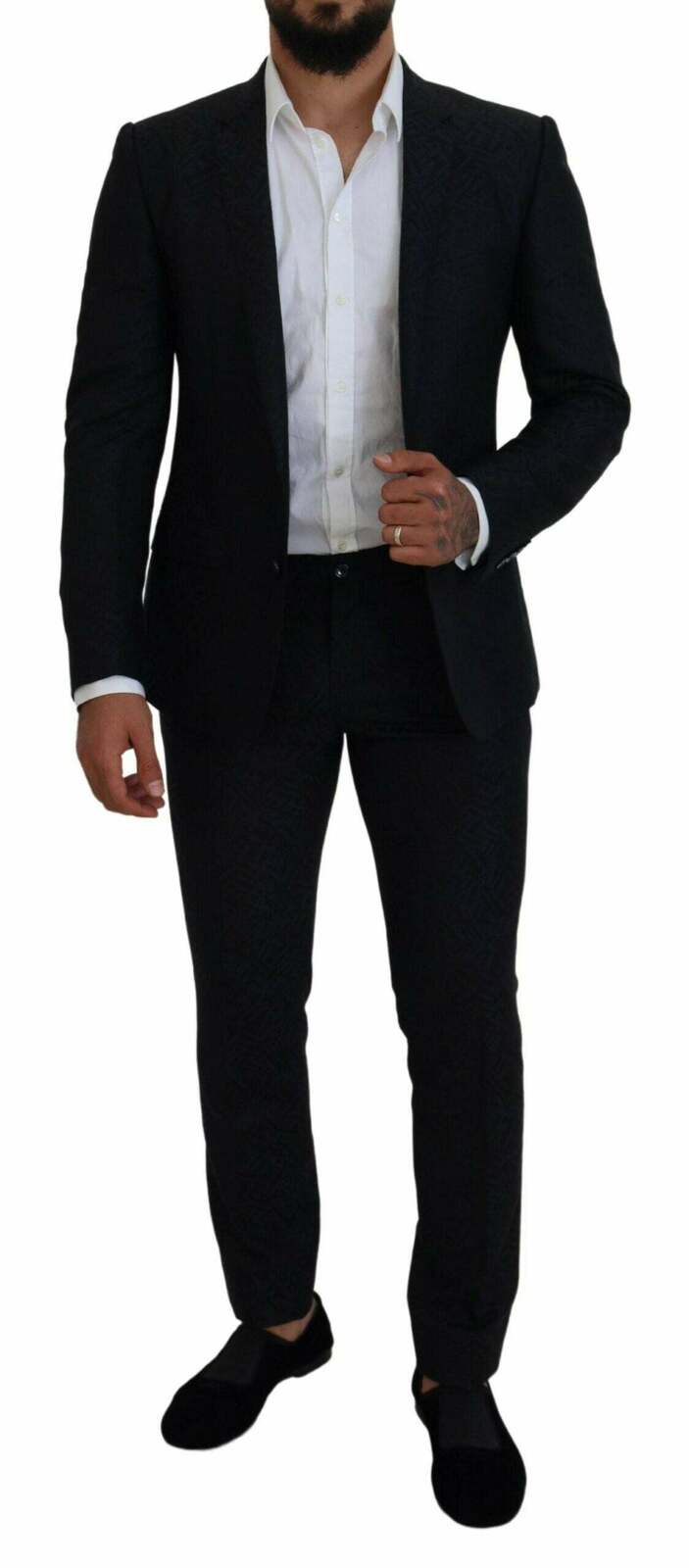 Dark  Slim Fit Suit with Silk Wool Blend - Blue / 46 IT