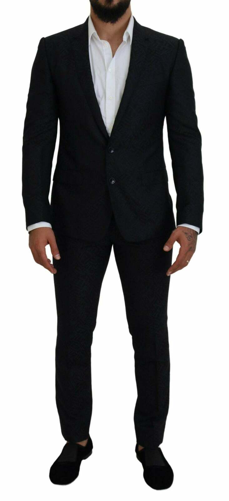 Dark  Slim Fit Suit with Silk Wool Blend - Blue / 46 IT