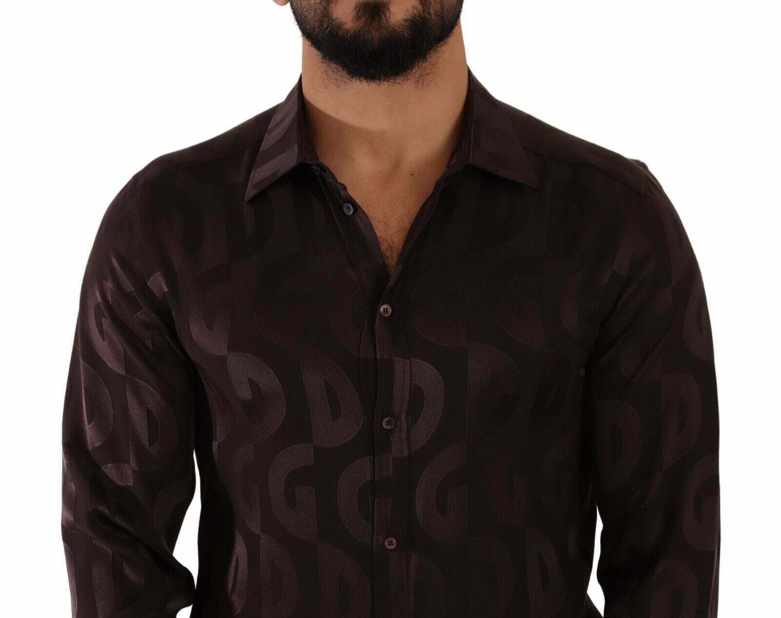 Dolce & Gabbana Men's Allover Logo Silk Shirt - Bordeaux / 40 IT