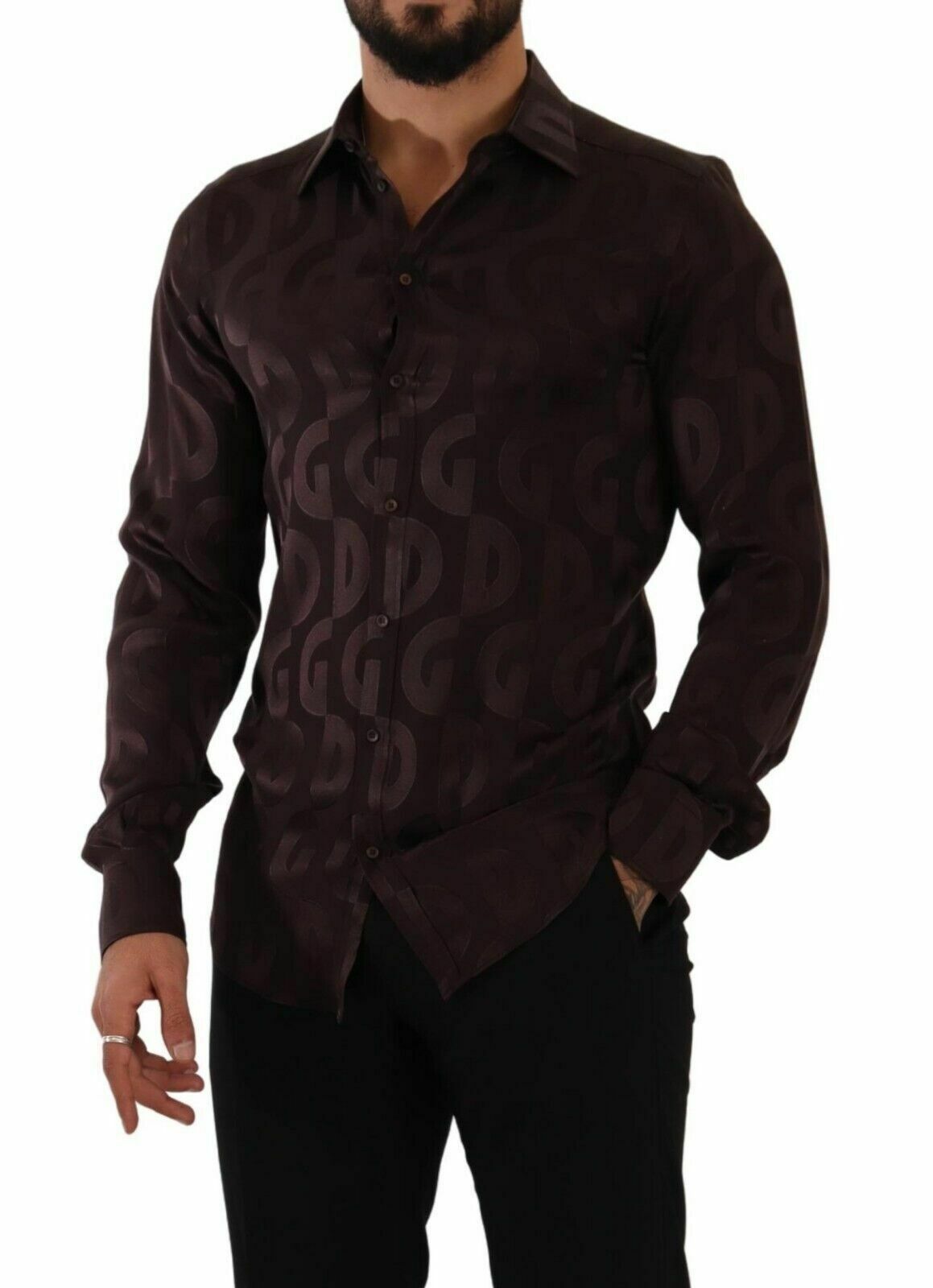 Dolce & Gabbana Men's Allover Logo Silk Shirt - Bordeaux / 40 IT