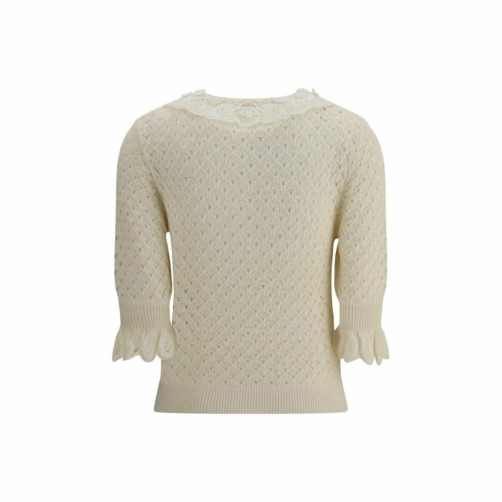 Lace Collar Knit Top - Cream / M