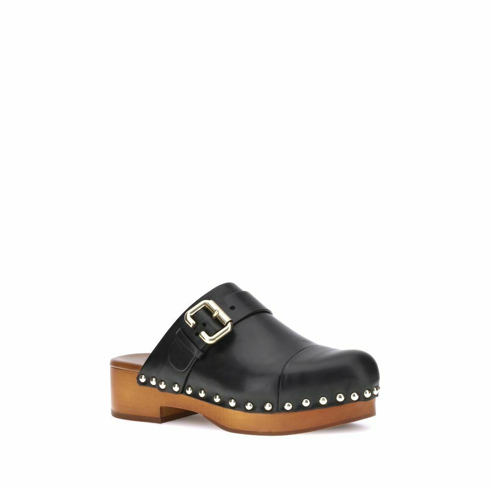 Studded Leather Buckle Clog - Black / 36 EU