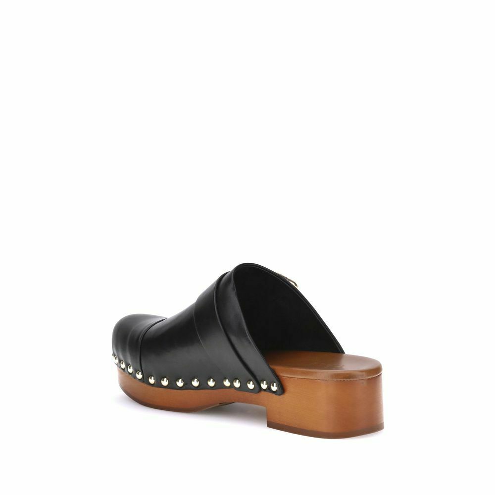 Studded Leather Buckle Clog - Black / 36 EU