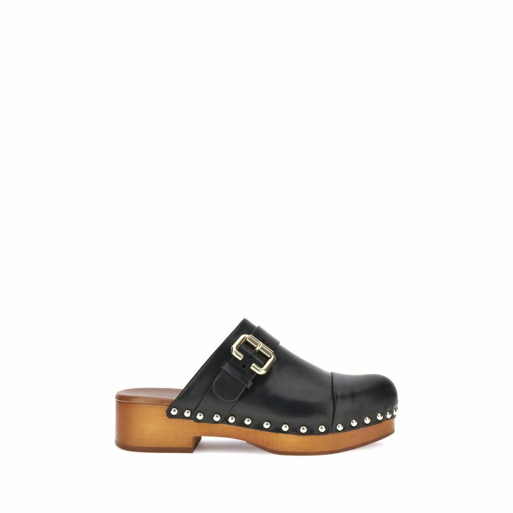 Studded Leather Buckle Clog - Black / 39 EU
