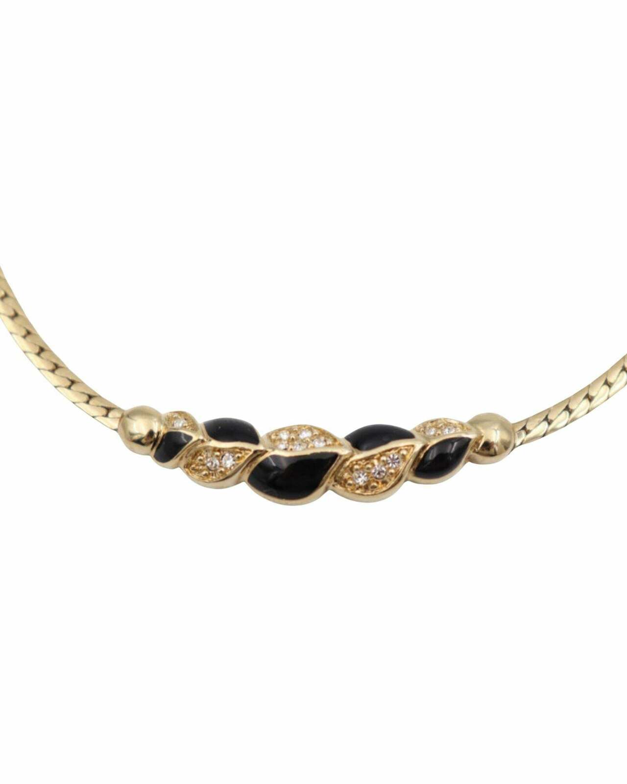 Vintage Black Enamel Diamond Necklace - Gold / One Size