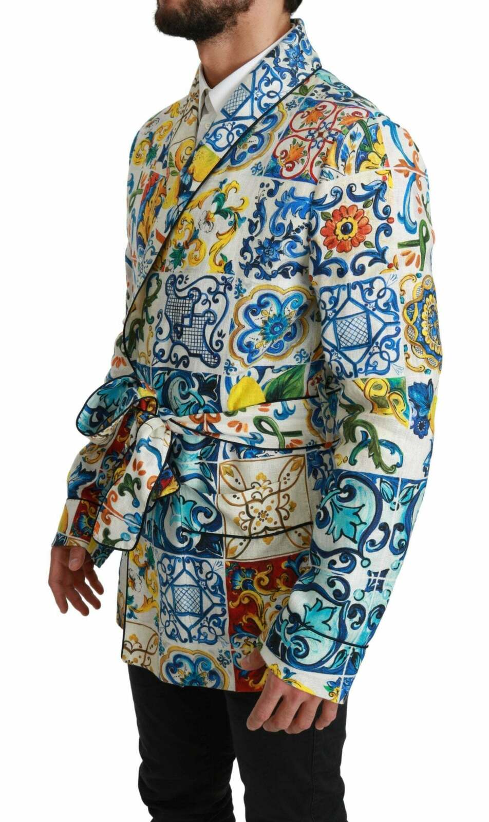 Majolica Linen Robe Coat - Multicolor / 48 IT