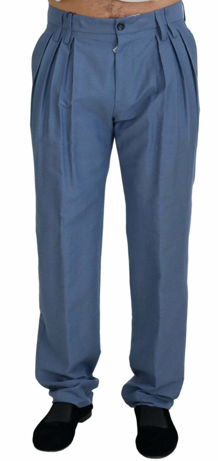 Dolce & Gabbana Men's Pleated Trousers - Blue - Black and Blue / 50 IT