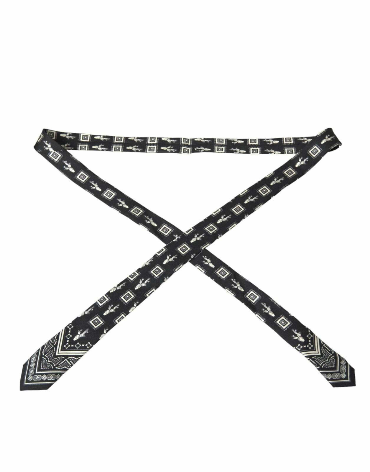 Patterned 100% Silk Adjustable Tie - Black and White / One Size
