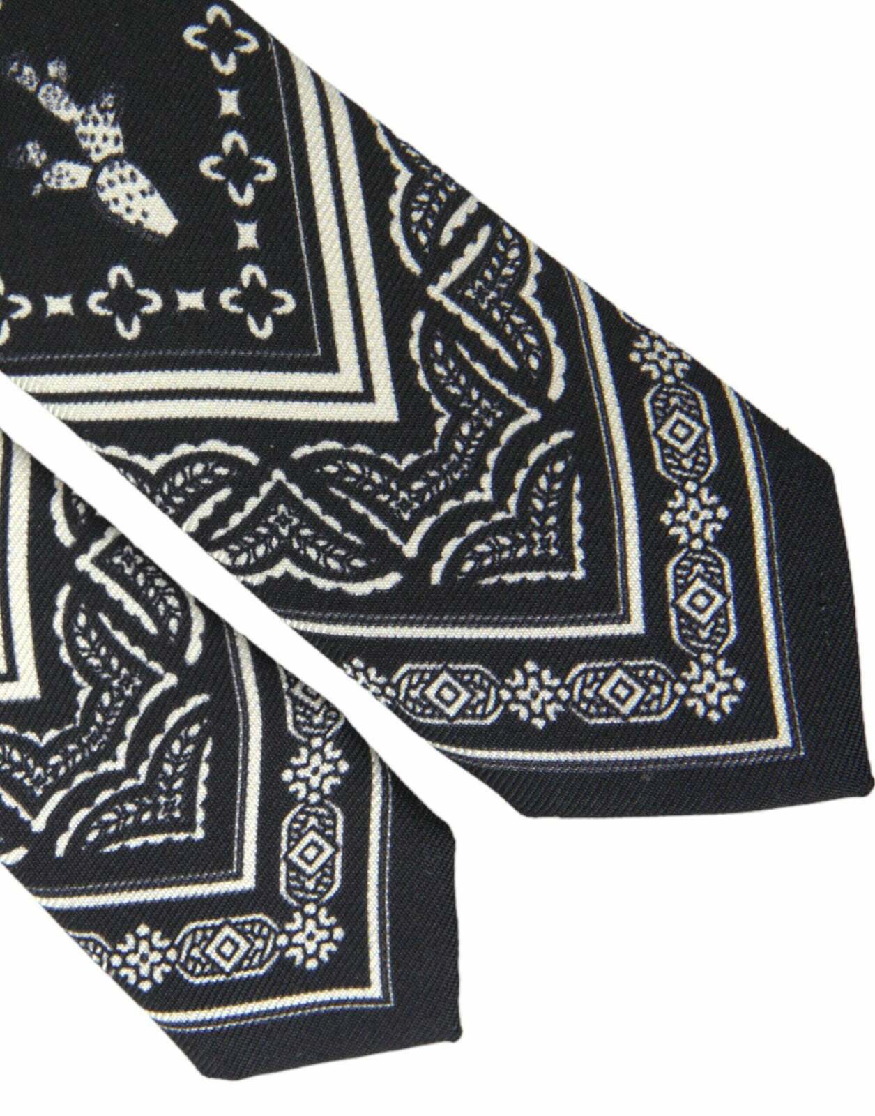 Patterned 100% Silk Adjustable Tie - Black and White / One Size