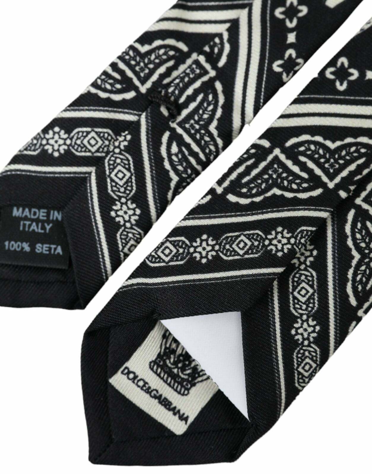 Patterned 100% Silk Adjustable Tie - Black and White / One Size